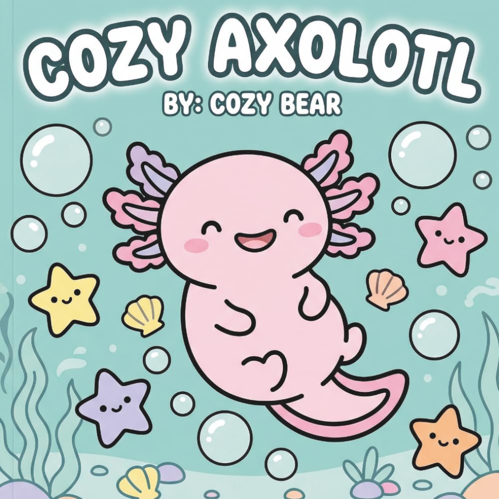 Cute Axolotl Coloring Book for Kids: Ages 4–8: Bold and Easy Kawaii Designs, Simple Underwater Animal Scenes for Fun and Relaxation (Cozy Bear Bold & Easy Coloring Book Series)