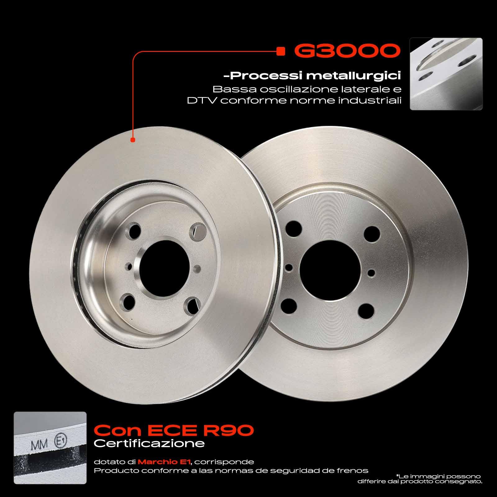 Frankberg 1 set freni incl. 2 dischi freno + 4 pastiglie freno anteriori | 044650D210, 435120D060000; Compatibile con: Yaris P13, Yaris P9