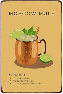 XIAJVS Moscow Mule Recipe Art Print Retro Aluminum Metal Signs Wall Decoration 8X12 Inches for Kitchen Bar Room Bedroom Bathroom Decor Posters