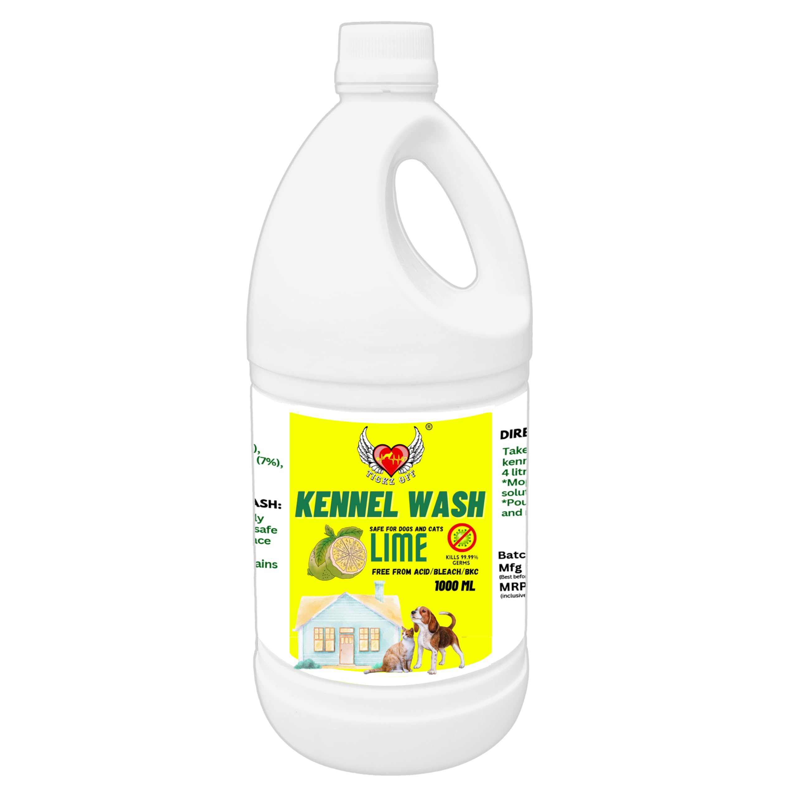 TICKZ OFF - Kennel wash/Floor Cleaner/Kennel Cleaner | Used to Clean house/Office/kennels & to removes bad odor in house caused by pets | Safe for All Pets and Childrens | (LIME 1000ML)