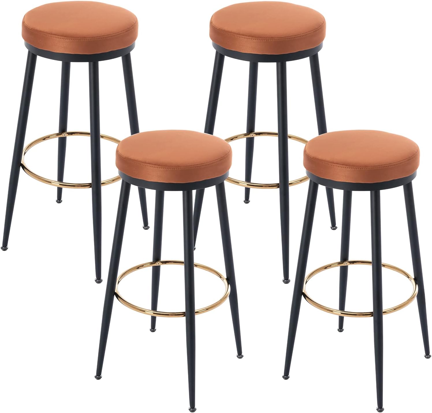Janoray Velvet Round Bar Stools Set of 4 Modern Metal