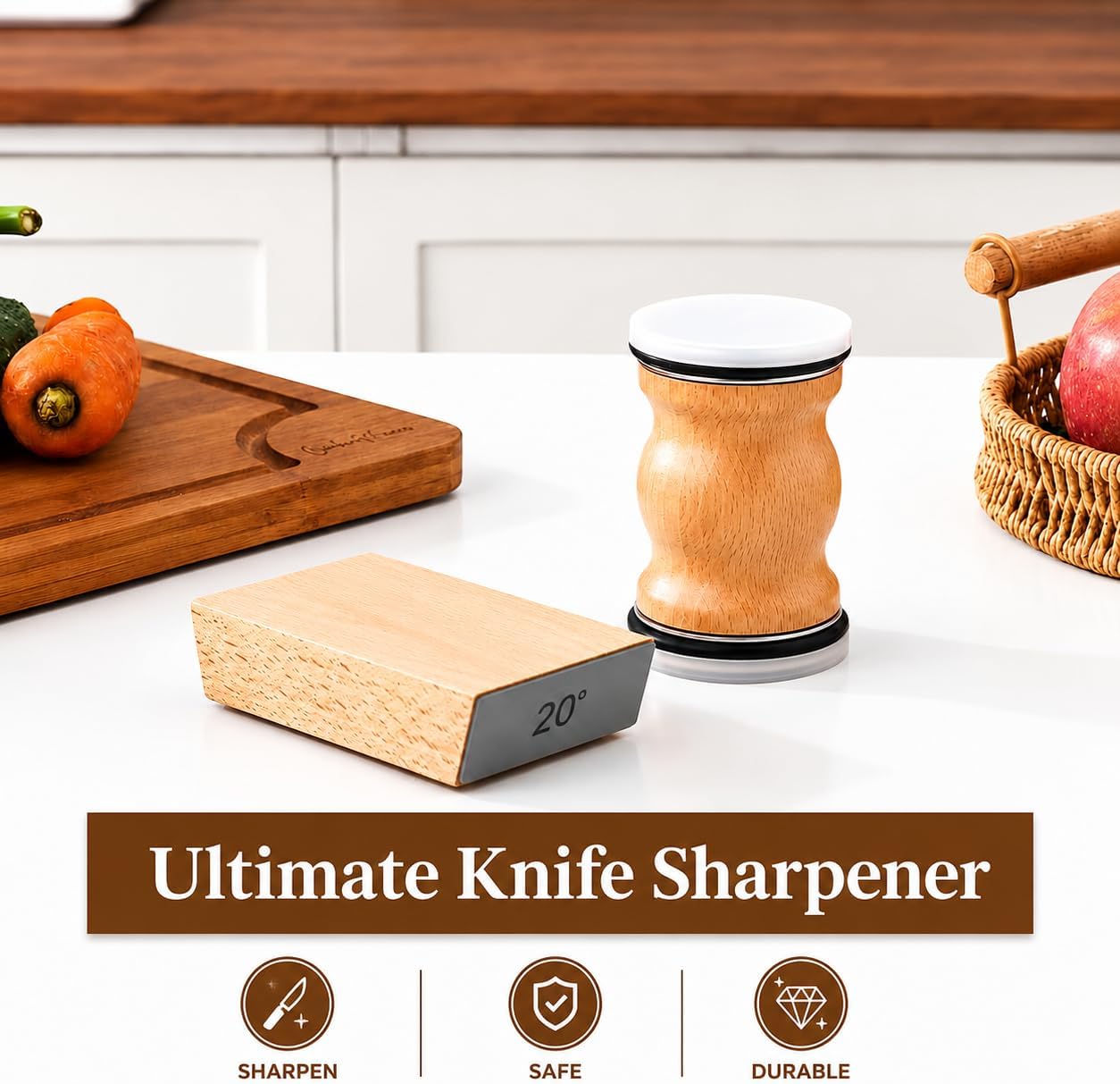 AviNex Rolling Knife Sharpener Kit - Magnetic Roller Knife Sharpener - 15° & 20° Adjustable Angles Knives Stone Sharpeners Wheel - Wooden Roller Sharpening Kit Tool Kit for Kitchen & Chef's Knives