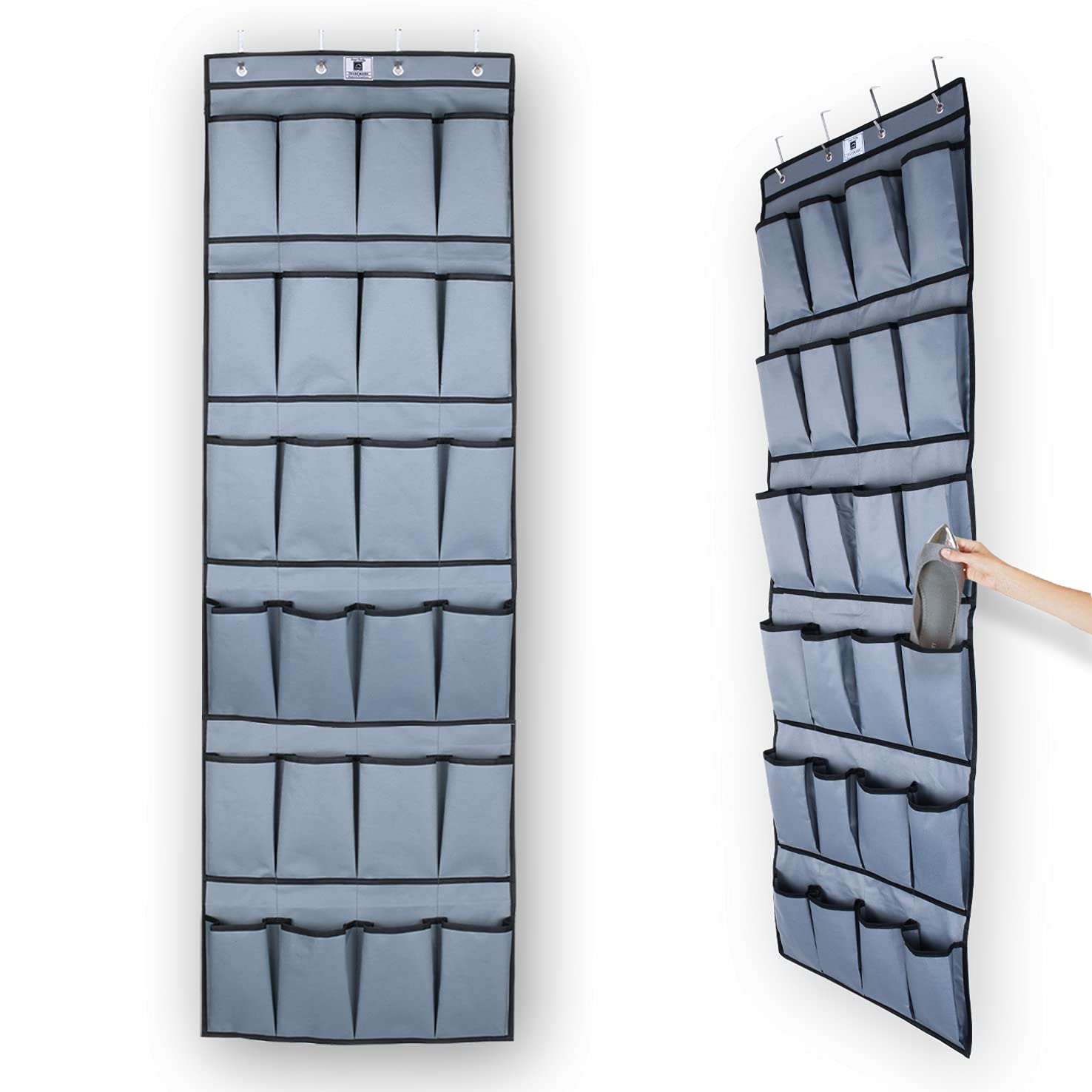1ABOVE Hanging Shoe Rack over Door Shoe Storage Organiser Holder Tidy with Large Fabric Pockets Shoe Hanger, Grey (24 POCKET)