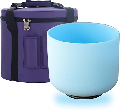KVKA 10 Inch 432Hz G Note Throat Chakra Blue Color Frosted Quartz Crystal Singing Bowl with Carrying Case for Sound Healing