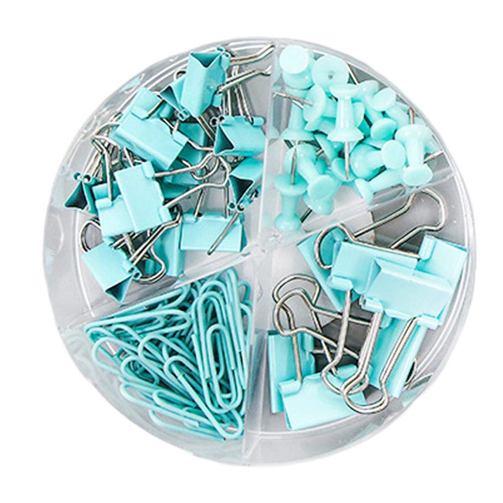 RunkeU 72 Pcs Office Supplies Set, Including 20 Push Pins 30 Paper Clips 15 Small Blinder Clips 7 Large Blinder Clips Office Stationery Set Organizer With Box（Light Pink/Light Blue/Rose Gold）