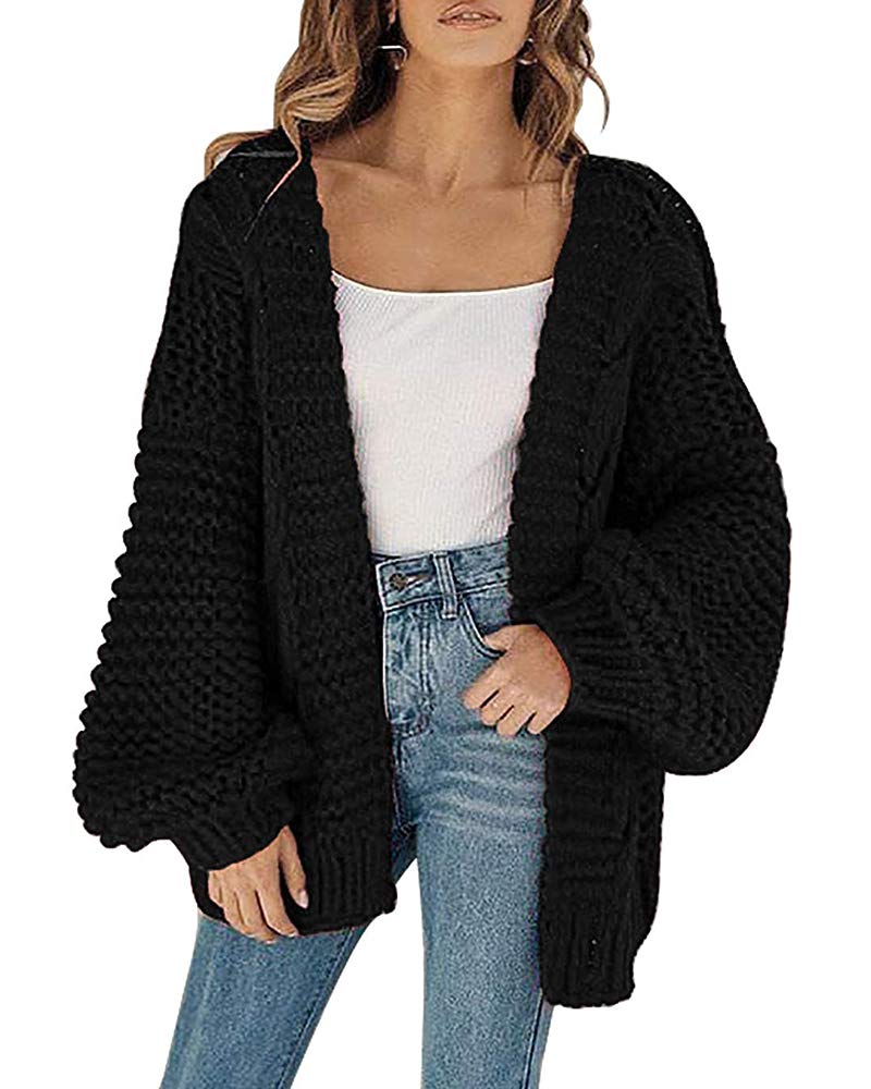 Cicy Bell Womens Open Front Chunky Knit Cardigan Loose Lantern