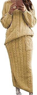 Women's Winter Chunky Cable Knit Long Skirt 2 Piece Outfit Sweater Sets