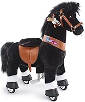 Vista 8 de PonyCycle - Caballo de montar unicornio para niños de 3-4 años, caballo de peluche para montar, animal andante, caballo mecedora para montar, Marrón