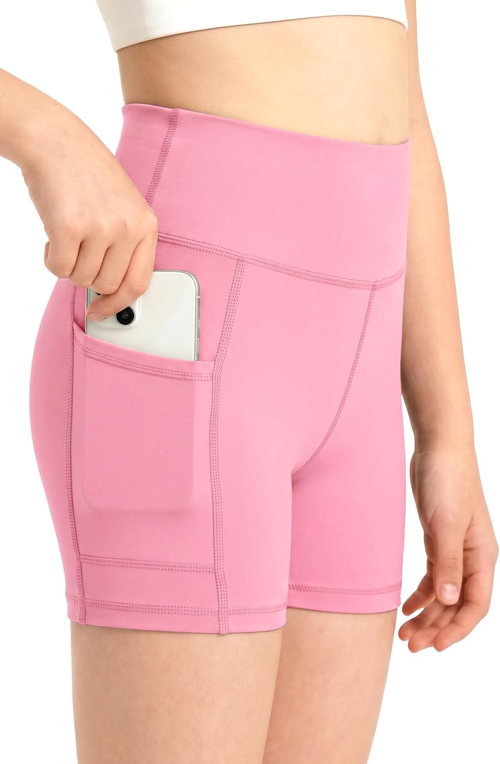Girls 3.5" Athletic Bike Shorts with Pockets Soft High Waisted 5-16Y
