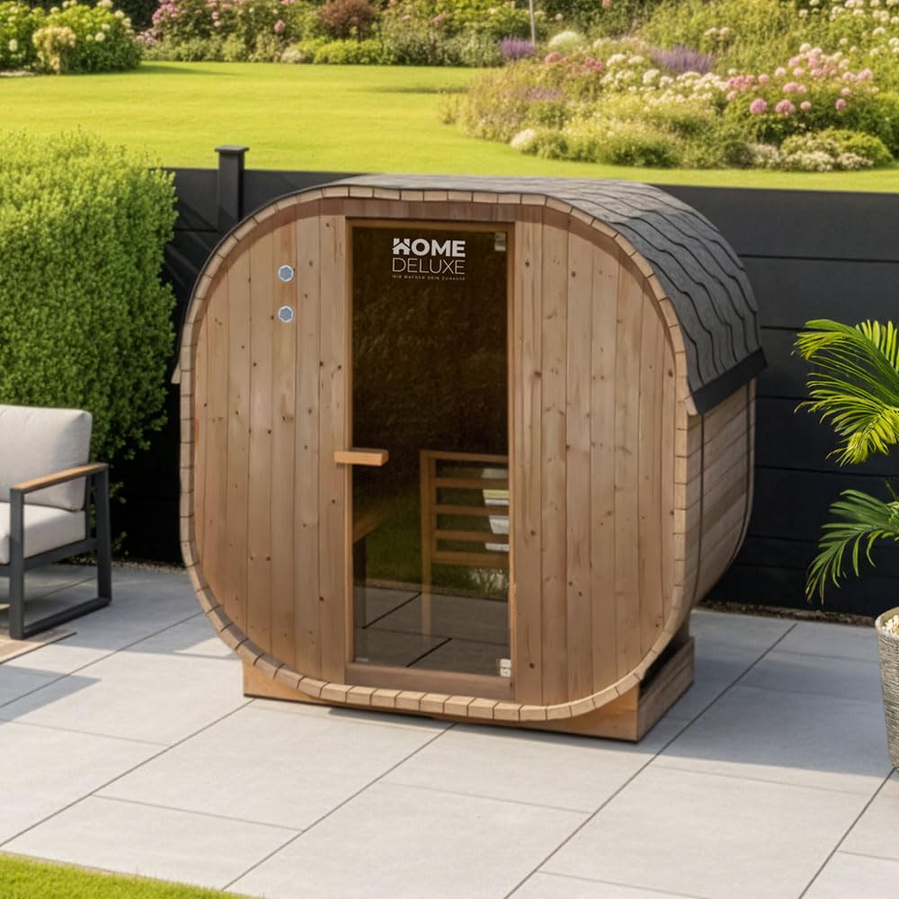 Home Deluxe - Sauna de Exterior Cube M - Dimensiones: Aprox. 194 cm x 195 cm x 120 cm, Madera: Madera de Abeto - Incl. Calefactor de Sauna y Accesorios de Sauna I Sauna de jardín, Sauna de Exterior,