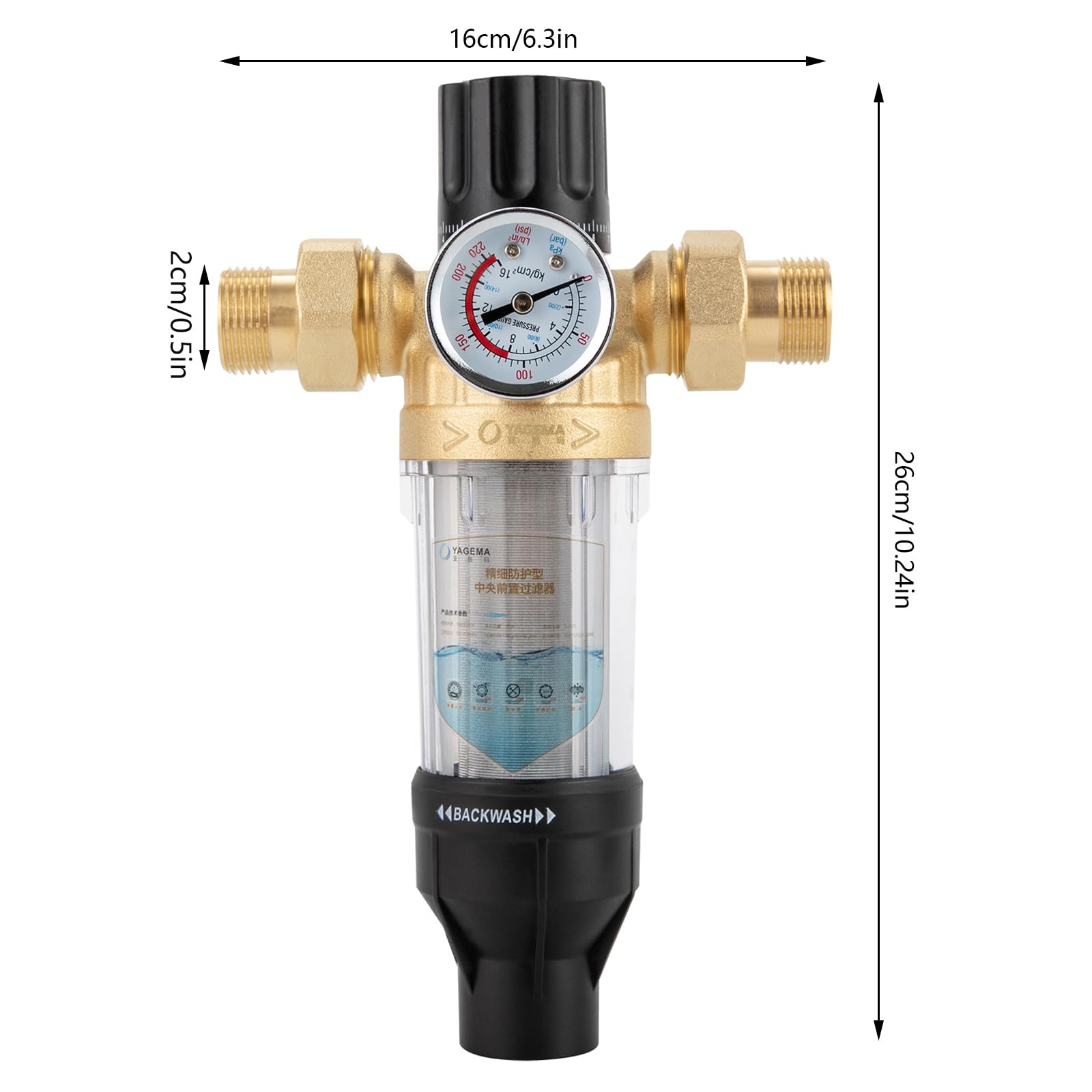 Rückspülfilter mit Druckminderer Rückspül-Schutzfilter fließender Feinfilter,Vorfilter mit Manometer,Hauswasserstation Filter