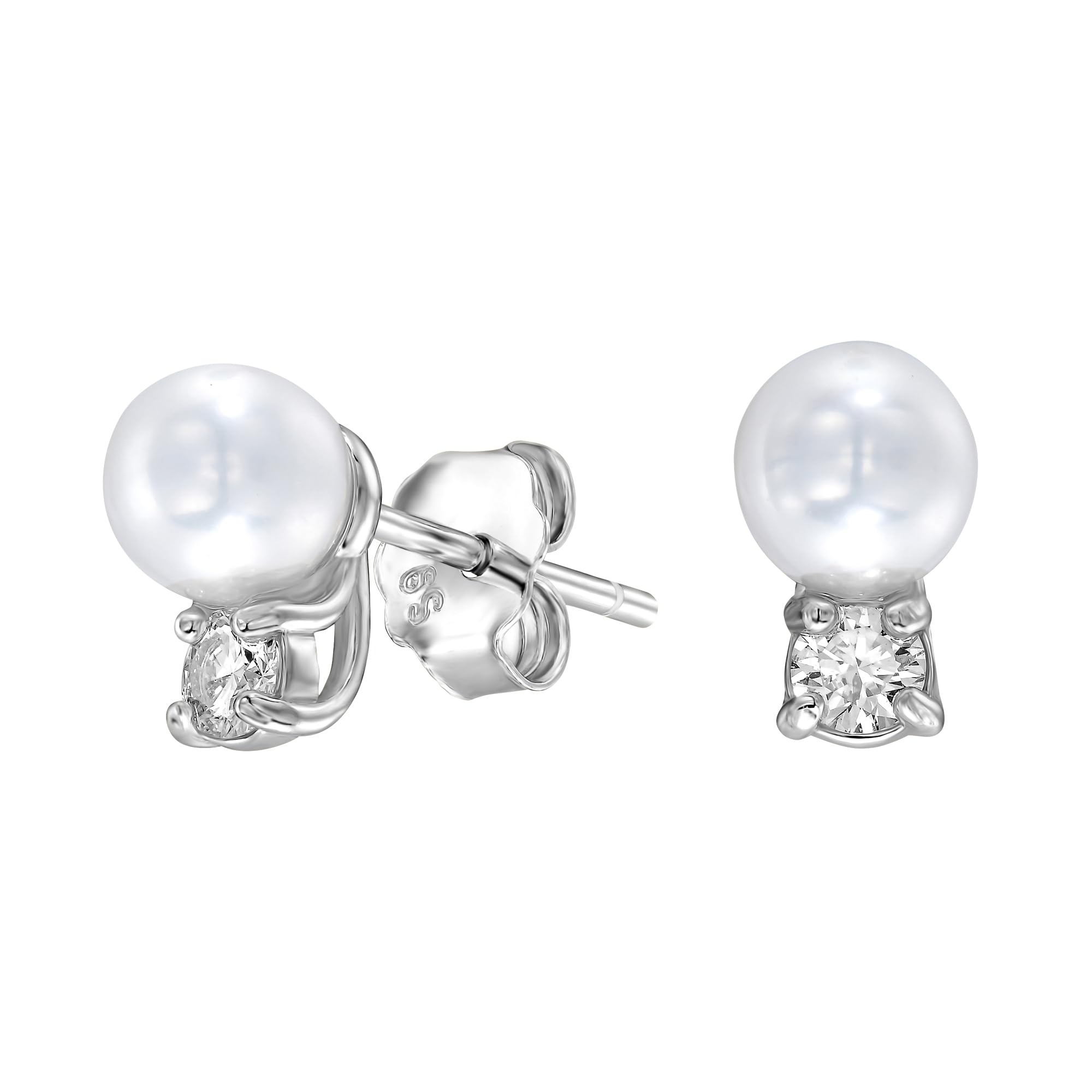 EcoGems 18K White Yellow Gold Plated Silver Stud Earrings Lab Grown Diamonds Moissanite Emerald Sapphire Freshwater Pearl Options