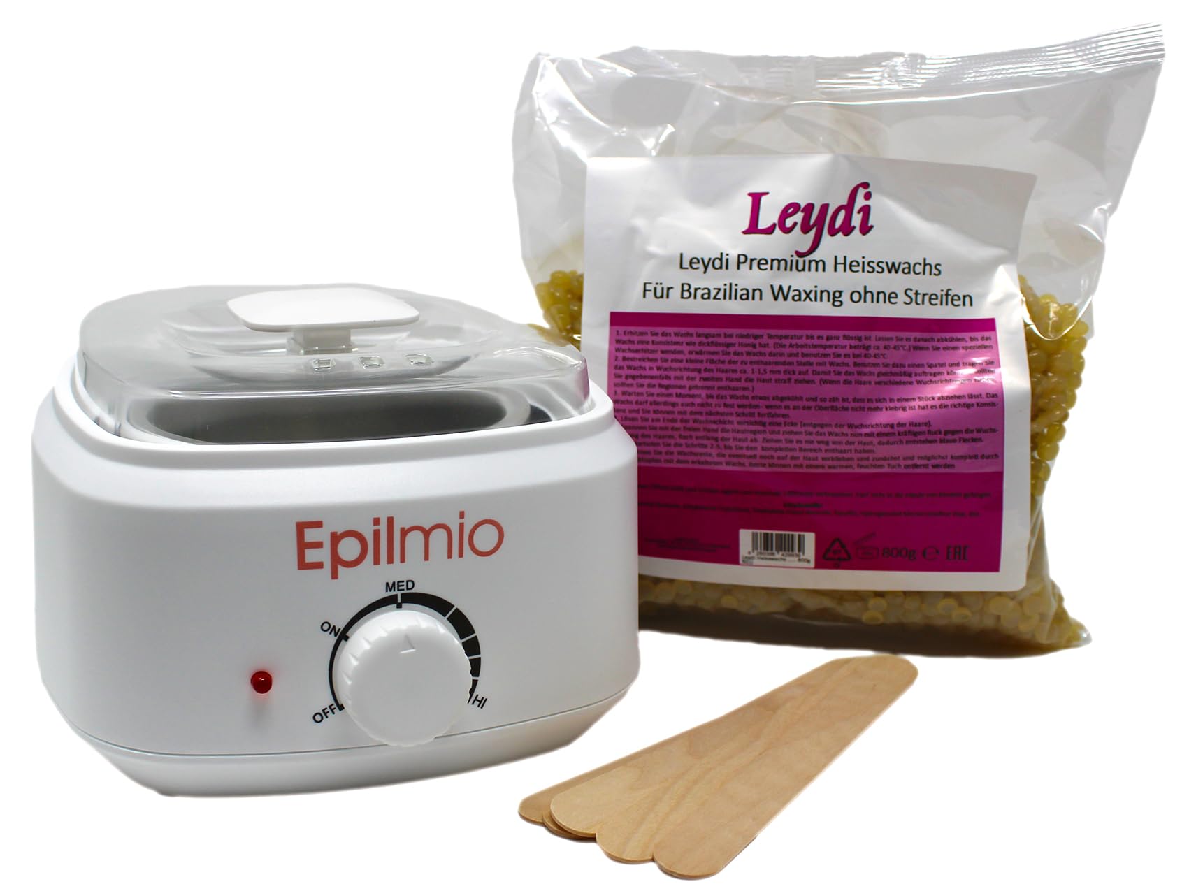 Leydi Brazilian Waxing Set Basic Honig – Elektrischer Wachserhitzer mit 800g Heißwachsperlen – Waxing Set für Zuhause – Inkl. Spatelset – Für Intim, Körper & Gesicht