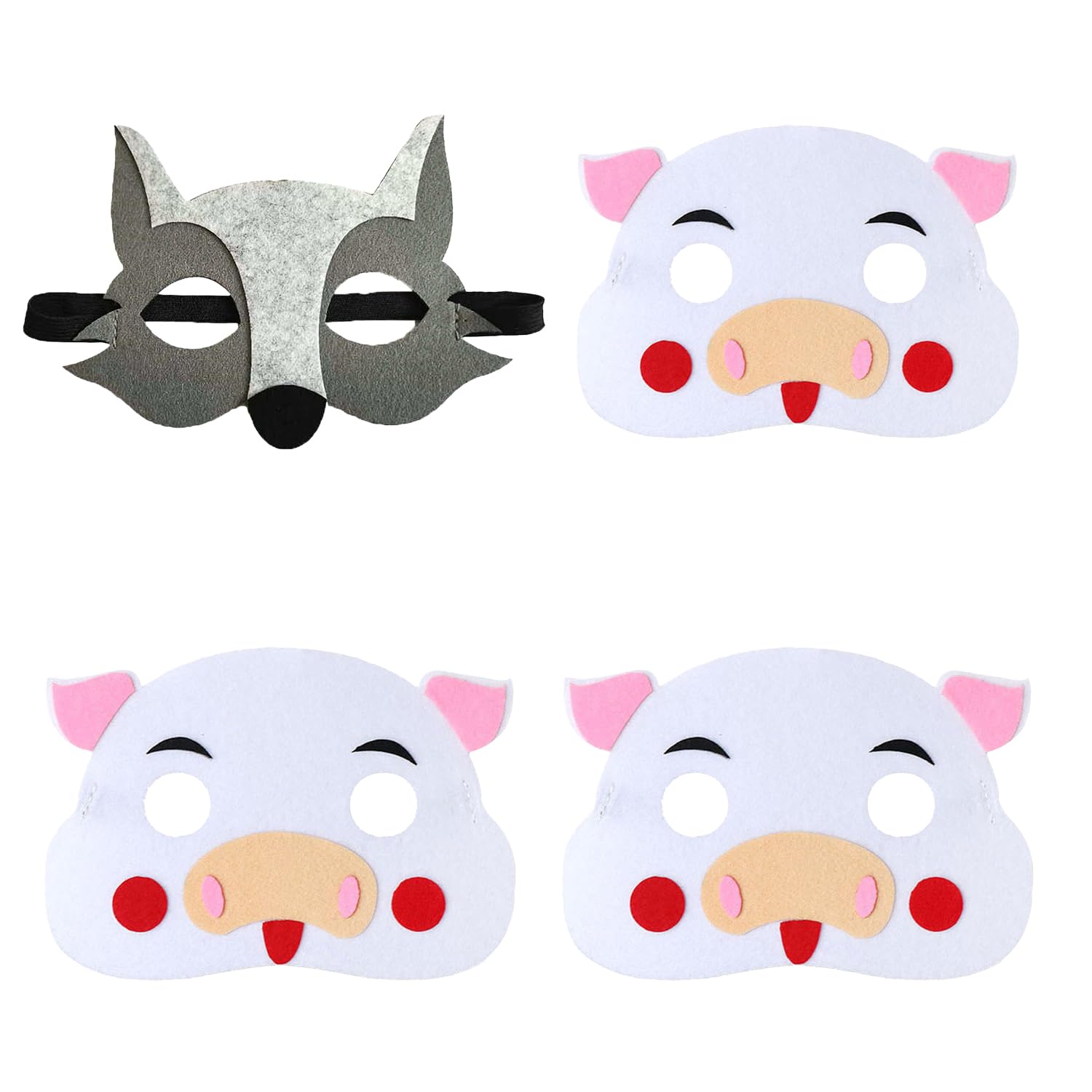 4 Pieces Story Telling Play Masks Three Little Pigs Masks Wolf Animals Felt Mask Halloween Masks Dress-up Party Supplies for Kids