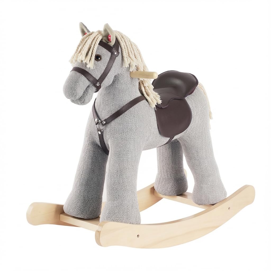 Rock My Baby Rocking Horse, Grey Wooden Horse with Sound Effects,Ride-on Toy,Balance Toy (Grey)