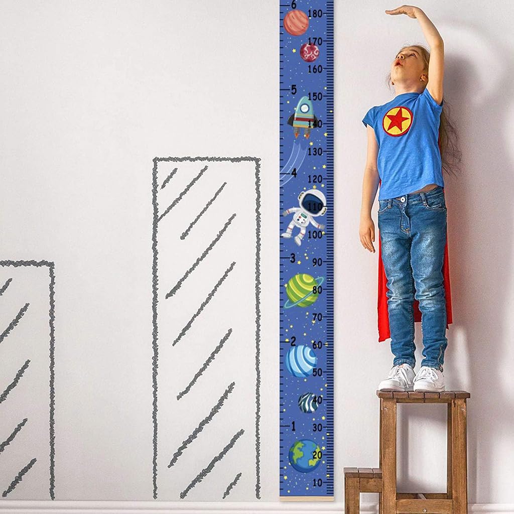 ZIBUYU® Height Measuring Scale Sticker, Wall Stickers for Kids Growth Chart Wall Hanging for Height Tracking, Waterproof Canvas for Kids Room Decor & Wall Decor, 20*200cm (with wooden hanging scroll) - Image 6 thumbnail