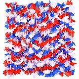 Chinco 30 Pieces Patriotic Leis 4th of July Flower Leis Red White and Blue Flower Necklace American Flag Color Hawaiian Luau Flower Necklace Garland Wreath for Independence Day Party Favors
