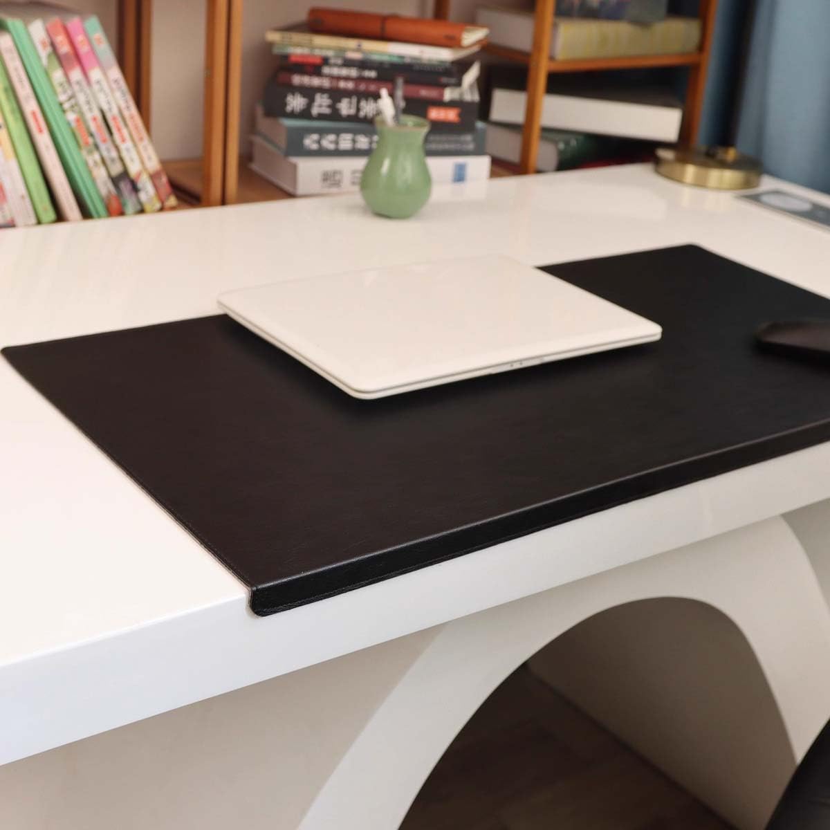 Luxury Leather Laptop Desk Pads, Large Mouse Pad with Edge Protector, Waterproof Table Mat Smooth Writing Pad for Office and Home (40x80cm,Black)