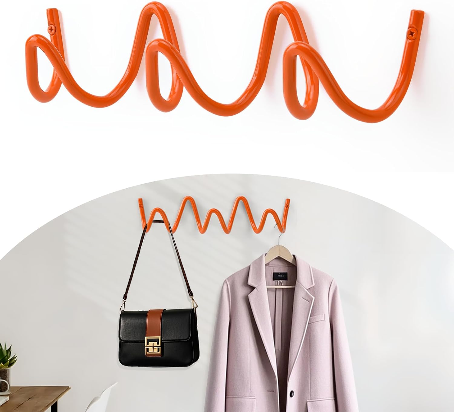 Coat Rack Wall Mount, Creative Wave Wall Hooks 20KG Capacity, Easy Installation, Multi-Purpose Hooks for Coat, Hat, Bag, Umbrella (Orange, 29cm x 7.5cm (11.41" x 2.95"))
