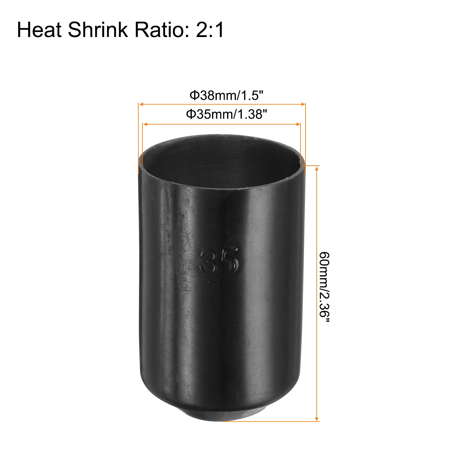 QUARKZMAN 50pz Tappi Termorestringenti 35mm ID x 60mm L 3:1 Rapporto Guaina Termorestringente Impermeabile per Avvolgimento Cavi Elettrici Tappi Rivestiti Sigillati per Cavi, Nero