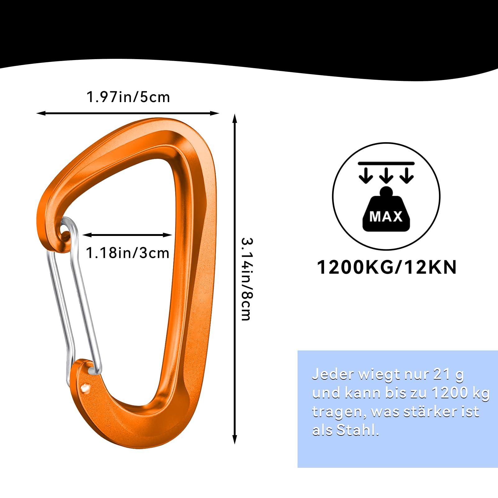 Mousquetons INOX 25KN - 2 Pièces Noirs - Escalade, Sauvetage - Acier Allié, Verrou à Vis
