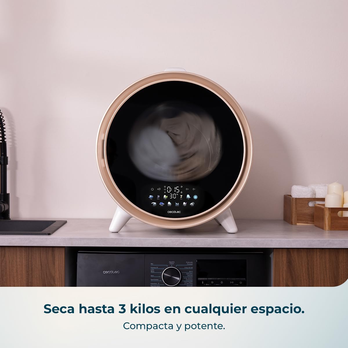 Cecotec Secadora Compacta de Evacuación 3Kg Bolero DressCode Dry 3600V. 12 Programas, Secado Automático Inteligente, Pantalla FullColor, Función UV Care, Dry Shoe Pro, Delay Start, Blanca
