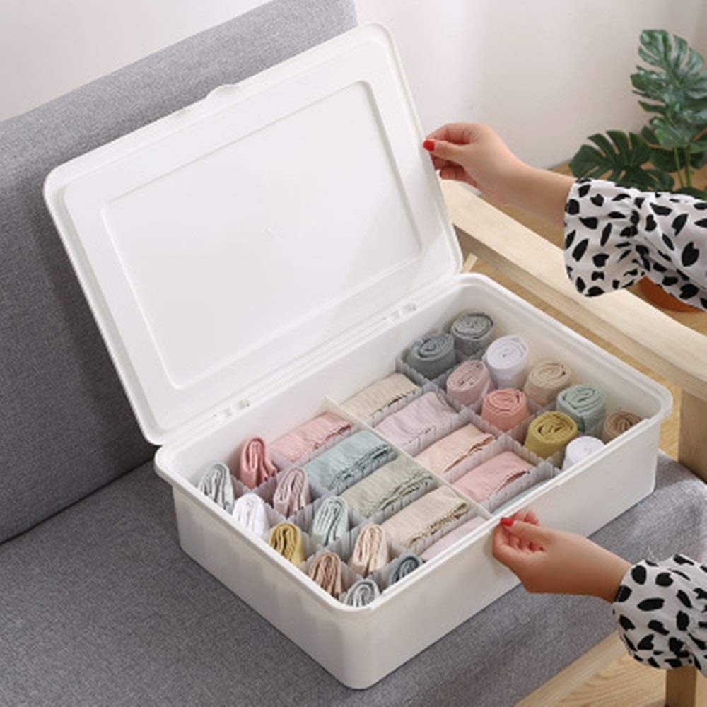 Caja de almacenamiento para ropa interior con tapa, organizador de compartimentos para ropa interior, sujetadores y calcetines, perfecta para organizar cajones y ahorrar espacio