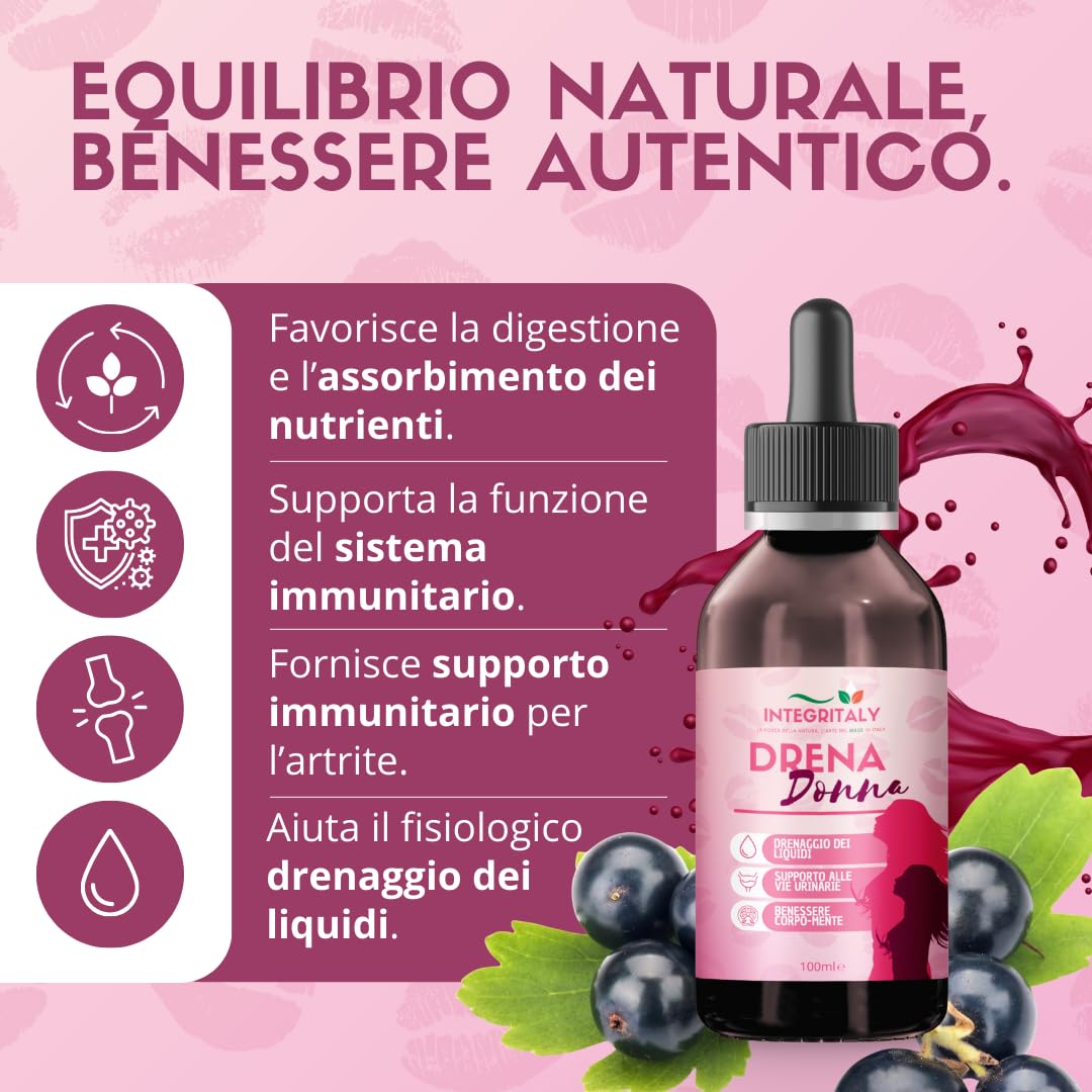 Ribes Nigrum Nero Diuretico Drenate Antiallergico Liquido in gocce 100 ML per Ritenzione Idrica Allergie e Salute Vie Urinarie e Respiratorie in Gocce Made in Italy