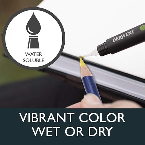 Miniatura 4 de Derwent Lápices de dibujo, tinta, núcleo de 0.157 in, lata de metal, acuarela, 24 por paquete (0700929) + paquete de pincel de agua