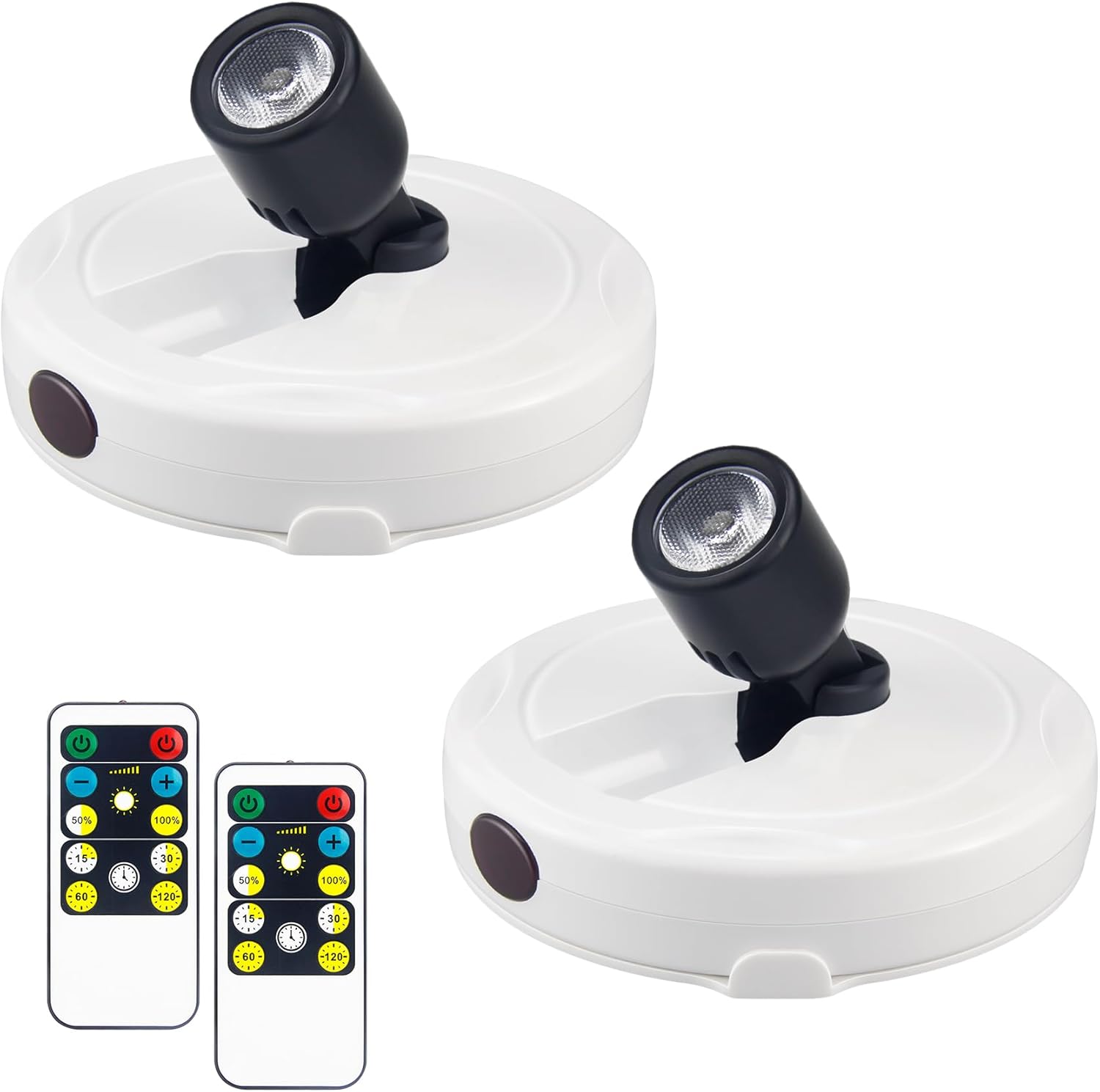 HEAGEERO Wireless Spot Lights,Remote Control Accent Lighting,Battery Picture Lights,Stick Puck Light,Rotatable Display Spotlights for Art Closet Wall(W+H) White+BK