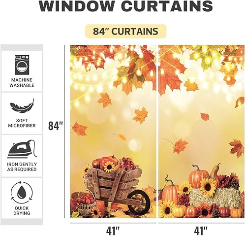 Miniatura 4 de Funnytree Cortina de otoño para ventana, calabazas de otoño, hojas de arce de Acción de Gracias, cosecha, decoración de casa de campo, bolsillo para