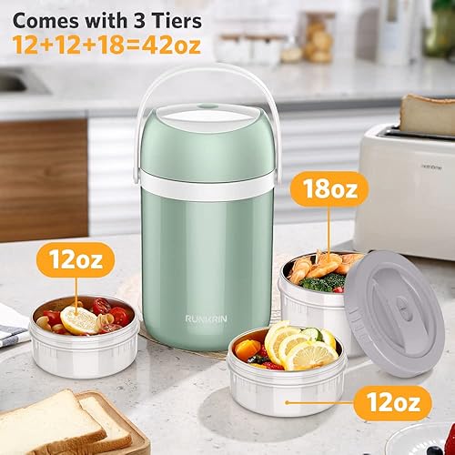 Miniatura 4 de Tarro de comida aislado de 64 onzas, lonchera térmica apilable de 3 niveles, mantiene la comida caliente 6 horas, a prueba de fugas, sin BPA,