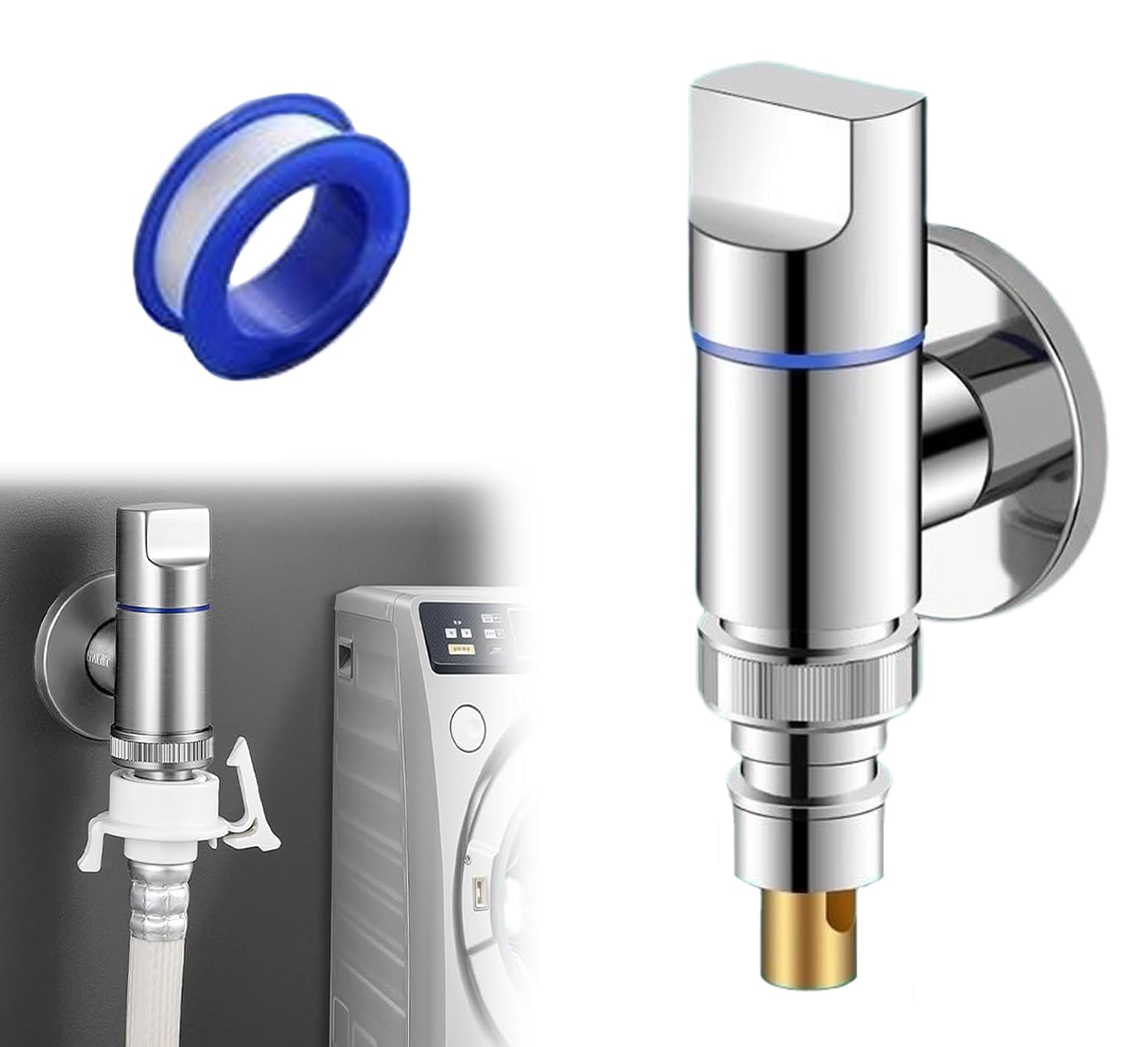 Washing Machine Faucet with Auto Shut-Off Valve, Universal 1/2'' Angle Stop Valves for Laundry & Dishwasher, Leak-Proof Mini Wall Mount Faucet for Bathroom and Toilet Accessories-image-13