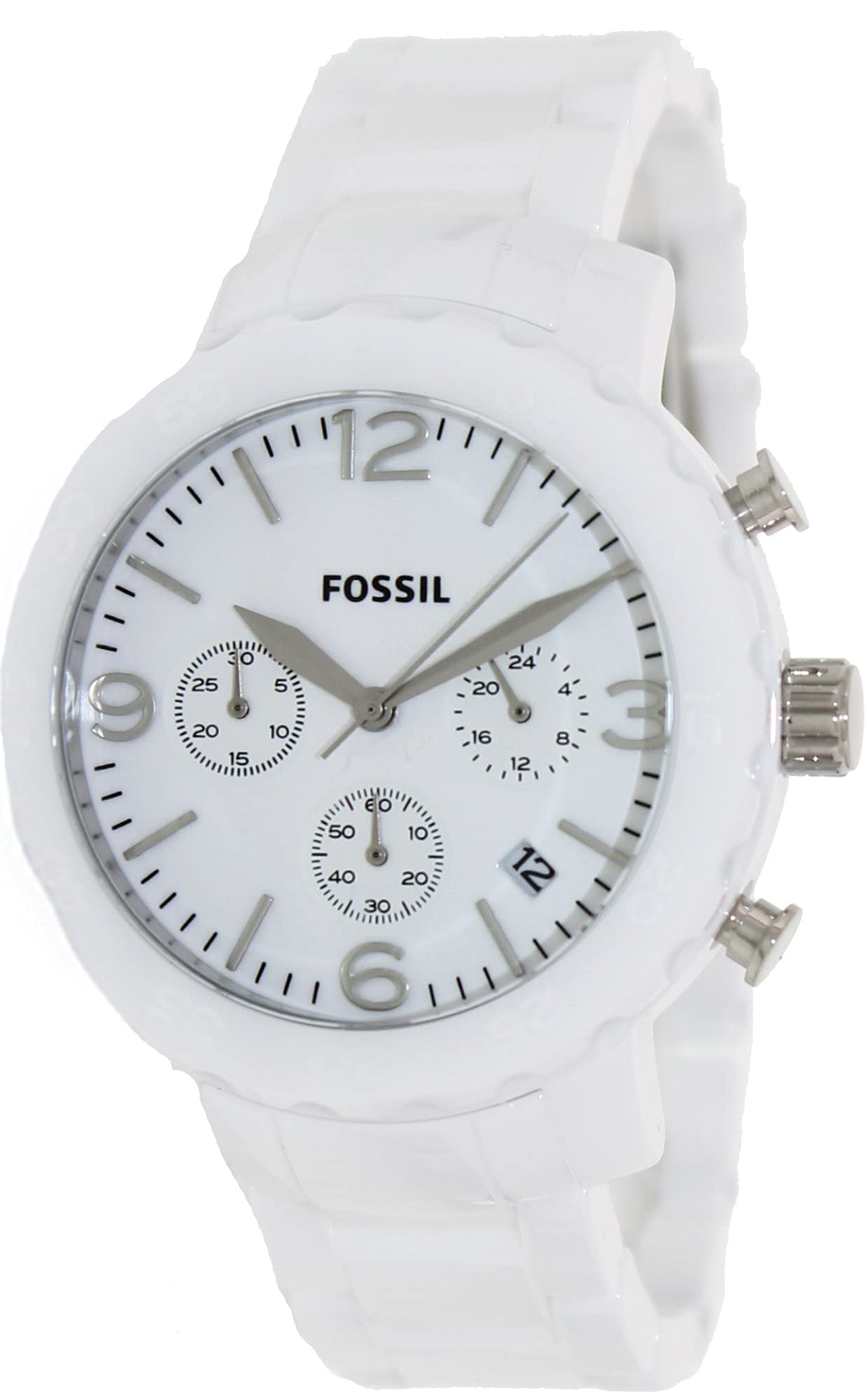 Fossil Damski zegarek na rękę chronograf kwarcowy ceramika CE1075, biały, Bransoletka