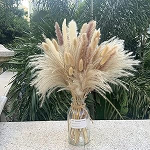Pampas Grass Decor 110 pcs 17.5 inch Natural Dry Pampas – 15 Pcs White Pampas & 15 Pcs Brown Pampas & 50 Pcs Reed Grass & 30 Pcs Bunny Tail Grass,Fluffy Dried Flowers for Wedding Boho Decor Home Decor