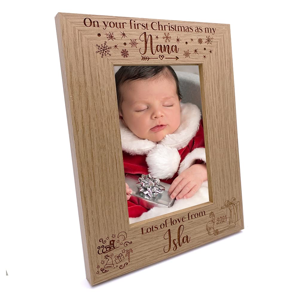 Ukgiftstoreonline Personalised My First Christmas As My Nana Portrait Photo Frame Keepsake Fw559 (5 X 7 Inch)