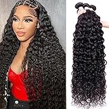 Water Human Hair 4 bundles（18 20 22 24) Remy 12A 100% Unprocessed human hair Deep bundles with Hair Extensions Natur weave human hair natural Curly blcak color for women Natural Black