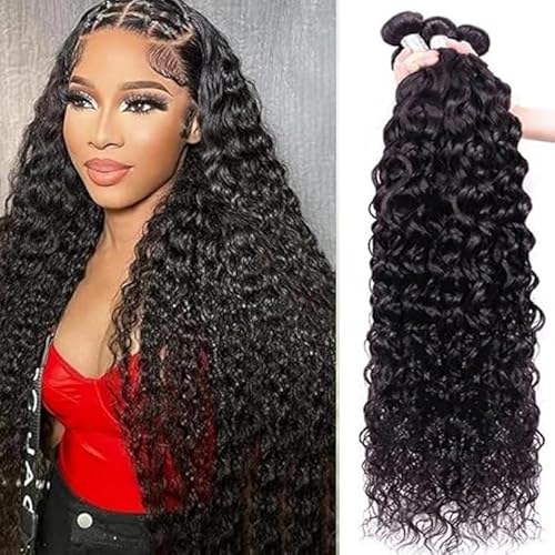 Water Human Hair 4 bundles（18 20 22 24) Remy 12A 100% Unprocessed human hair Deep bundles with Hair Extensions Natur weave human hair natural Curly blcak color for women Natural Black
