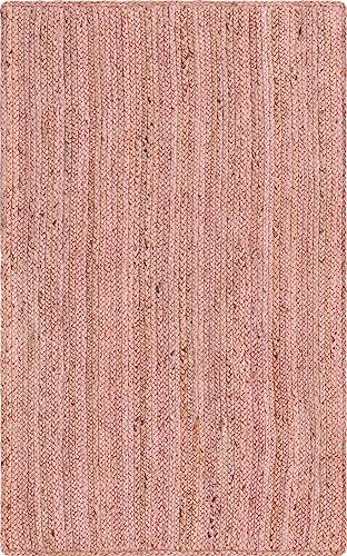 Image of Unique Loom Braided Jute Collection Area Rug - Dhaka (3' 3 inch x 5' 1 inch Rectangle, Light Pink)