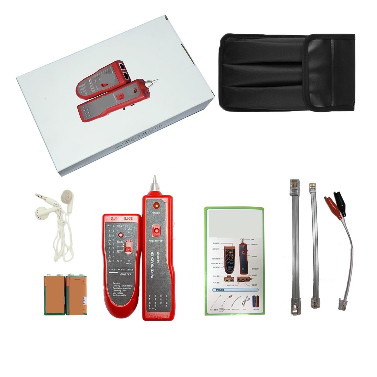 Probador de cables de red, Probador De Cables Red, LAN Ethernet RJ11 RJ45 Cat5 Cat6, Detector Líneas Tóner Telefónico,para cable de red