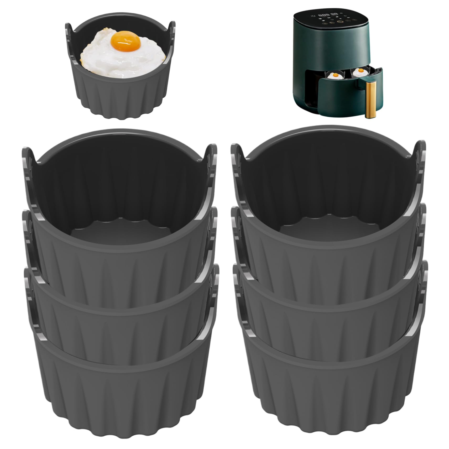 Hintyne Air Fryer Egg Mould Ramekins for Air Fryer 6PCS Silicone Egg Mould 2.8'' Reusable Poacher Non Stick Cupcake Muffin Cups for Microwave