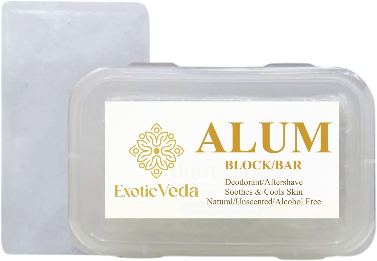 100% Pure Alum Block – Potassium Alum Crystal Stone | Natural, Unscented Deodorant & Aftershave | Soothes Razor Burn, Stops Bleeding, Non-Staining, Alcohol-Free
