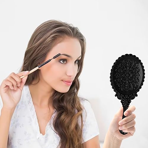 Miniatura 4 de Aemygo Espejo de mano vintage, 40 piezas, espejo de mano retro portátil con asa, espejo de mano ovalado con flor en relieve, bonitos espejos de mano