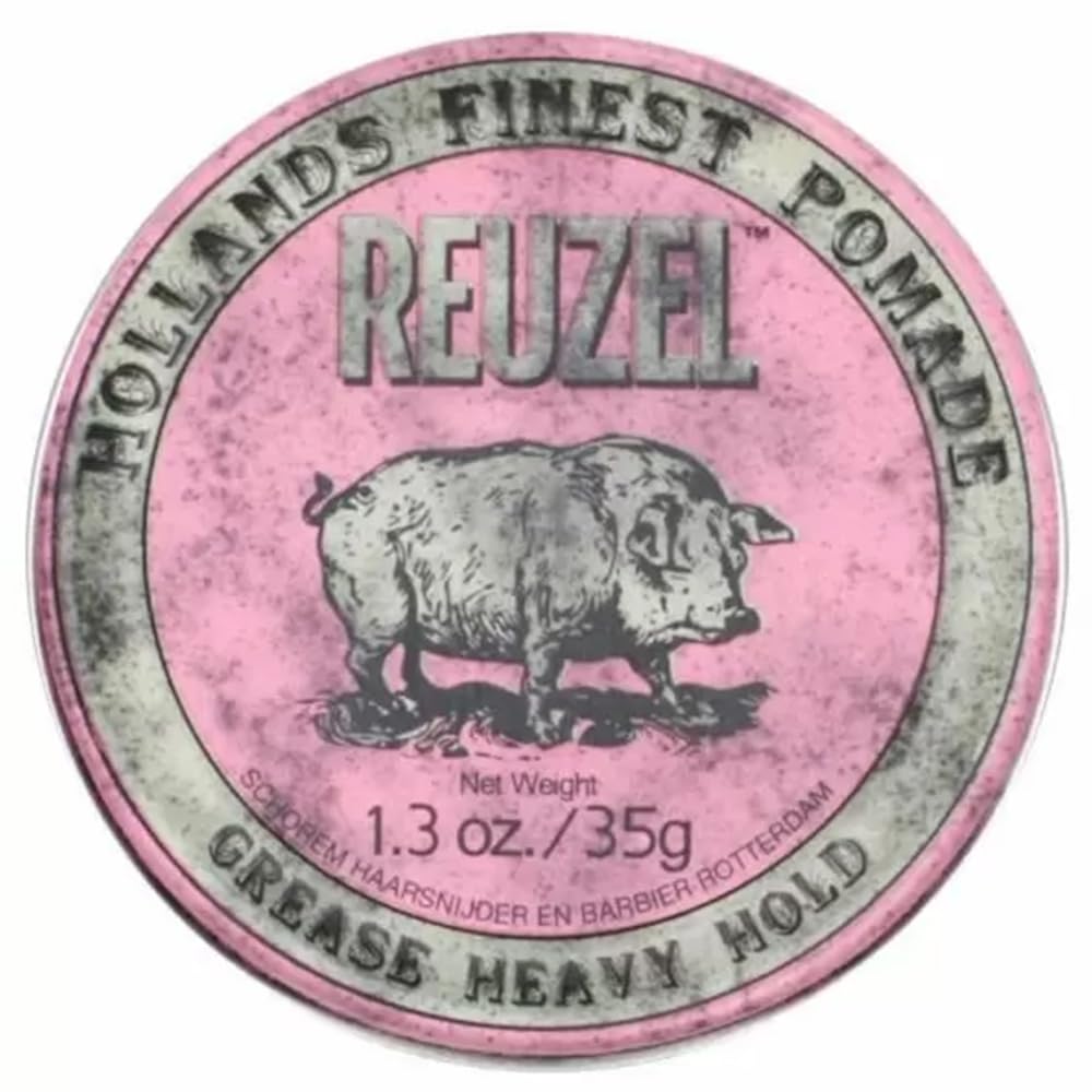 REUZEL Pink Grease Pomade, Strong All Day Hold, Oil-Based Styling Wax, Medium Shine, Easy To Wash Out, For All Hair Types