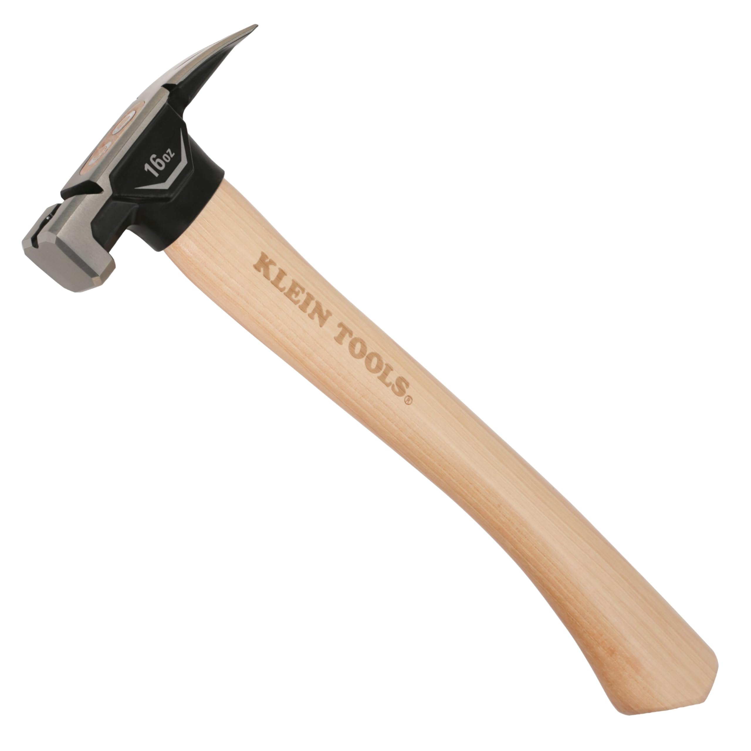 Klein Tools H80916HS Marteau à tête lisse avec griffe droite, acier forgé de 473,6 g, manche en hickory, style de cadre californien, démarreur de clou magnétique et surface de frappe carrée extra