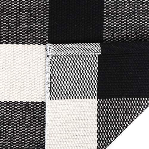 Kimode Buffalo Plaid Outdoor Rug Runner Doormat 24'' X 51", Black/White Cotton Woven Checkered Farmhouse Porch Outdoor Rugs, Washable Indoor Door Mat For Front Layered Kitchen Bathroom Laundry Room #TOP3