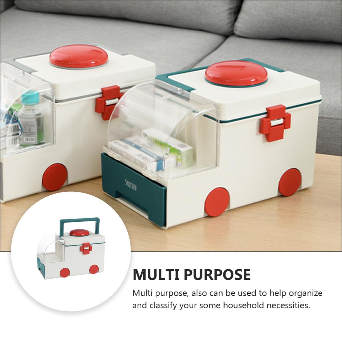 VICASKY Caja Médica Hogar de Gran Capacidad Asa Portátil y Material Plástico Pp para Organizar Medicamentos y Botiquín de Primeros Auxilios