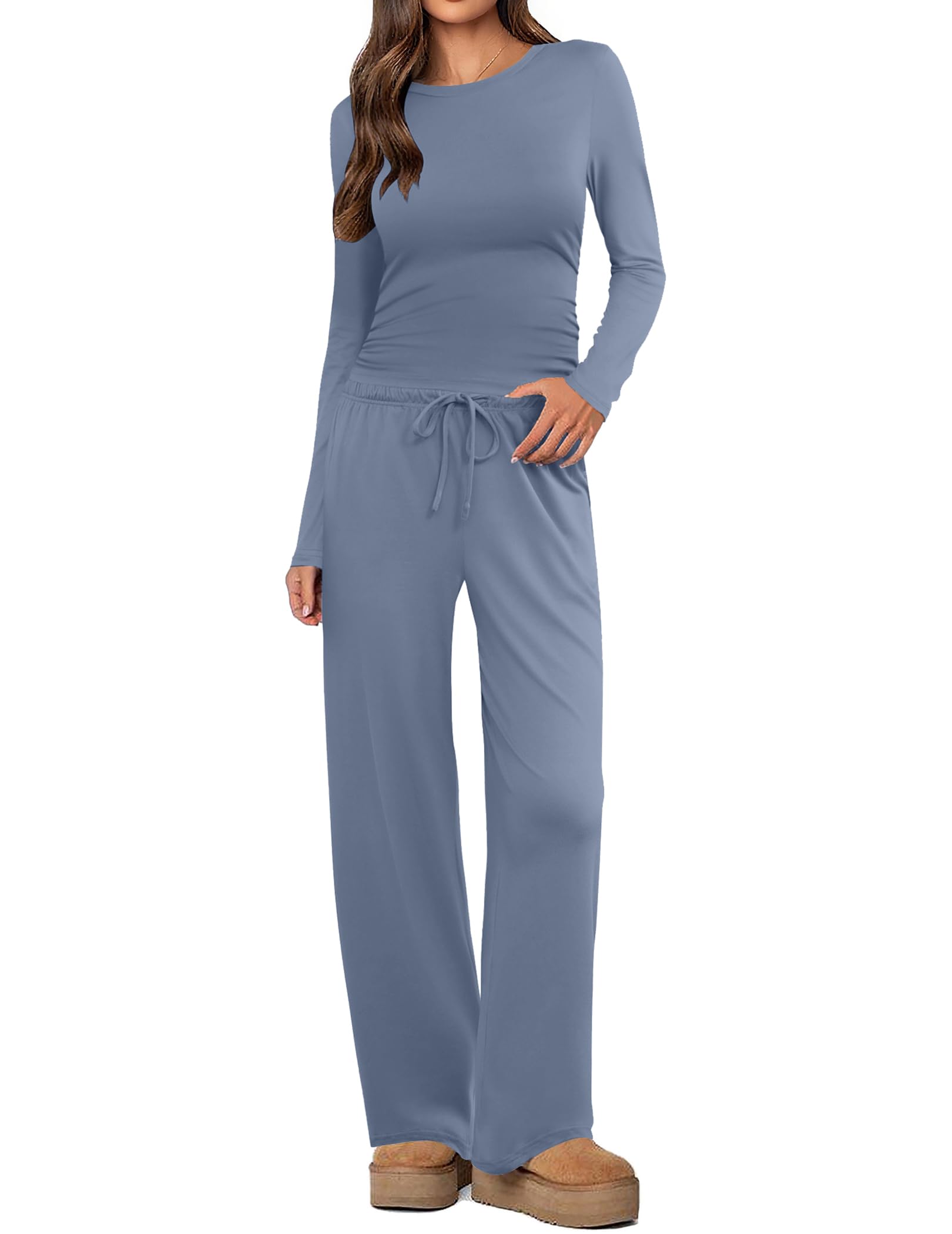 Ekouaer Women's 2 Piece Set 2026 Ruched Side Lounge Set with Pockets