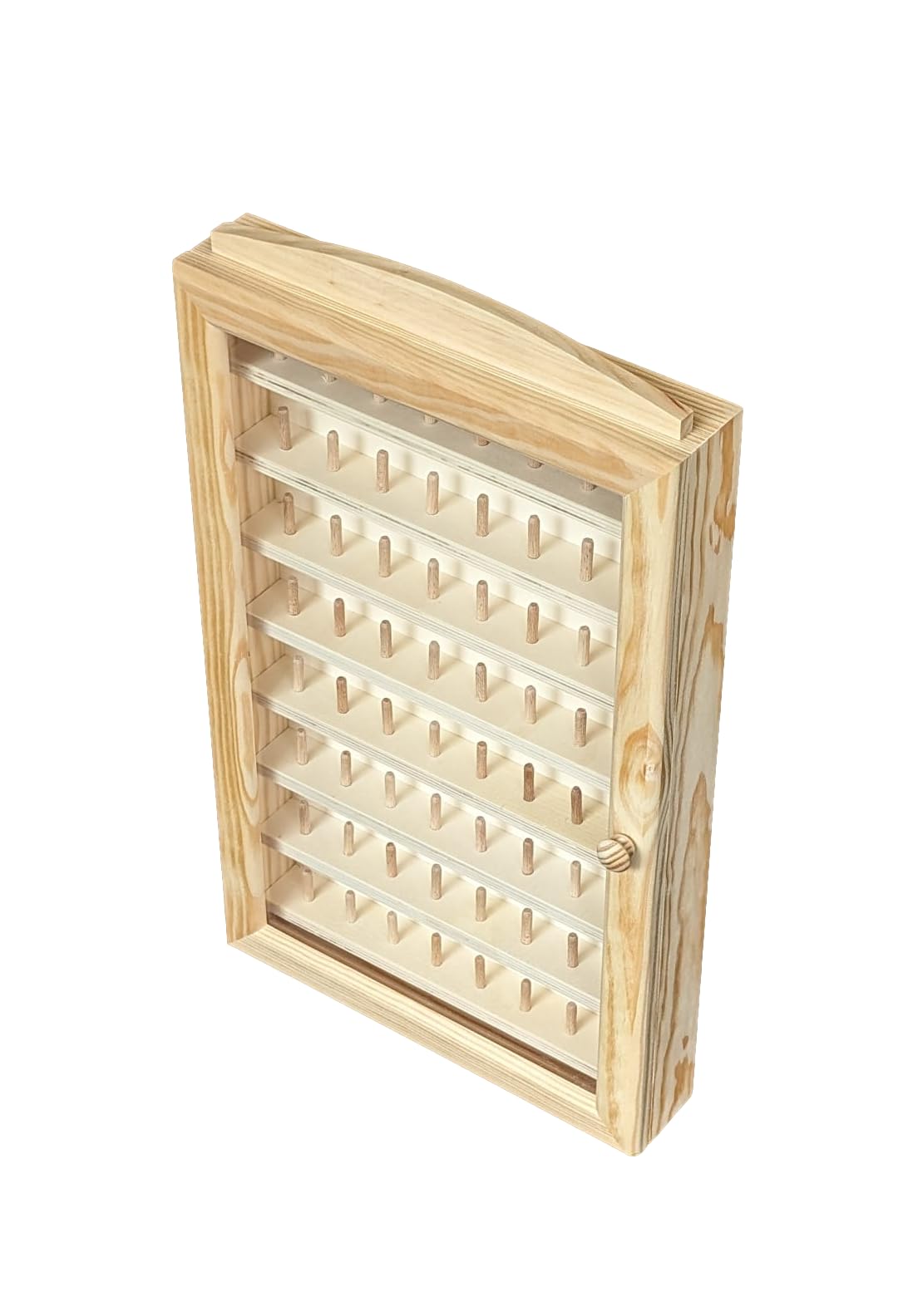 Grande vitrine pour collection de dés à coudre Dimensions : 30 x 6,5 x 54 cm. Etagères : 28 x 3 x 4,5 cm