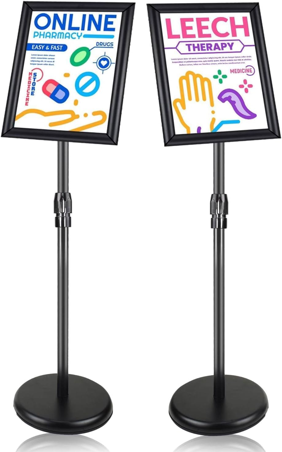 Sign Stands for Display, 8.5 x 11 InchesAdjustable Sign Holder Stand, Floor Sign Standing Display Snap Open Sign Frame for Vertical & Horizontal View Displayed Poster Holder (2 Pack Square) 8.5×11 inch - 2 Pack Square